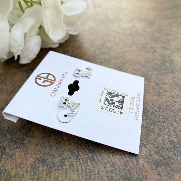 NWT GIANI BERNINI STERLING SILVER CLEAR PAVE CRYSTAL CAT KITTEN STUD EARRINGS - Picture 6 of 10